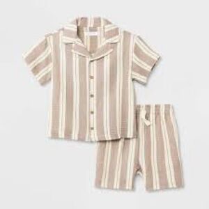 TARGET Grayson Mini Toddler Boys Short Sleeve Striped Button-Down Shorts Set 4T